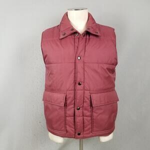 Vintage Sears Vest Mens Medium Burgundy Puffer‎ Quilted Nylon Outerwear 80s